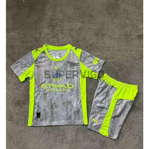 Camiseta Manchester City Tercera Equipación 2025/2026 Gris/Verde Neón Niño Kit