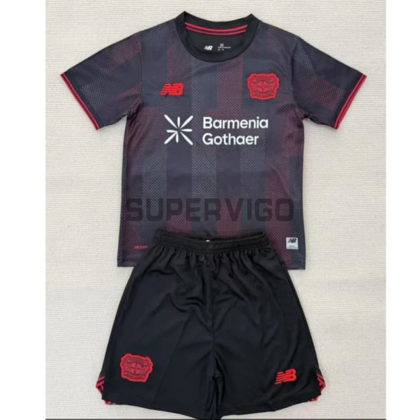 Camiseta Leverkusen Primera Equipación 2025/2026 Negro Niño Kit