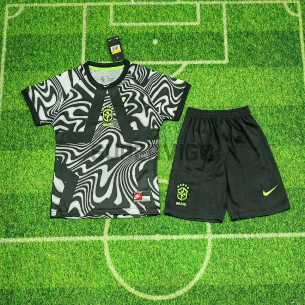 Camiseta de Portero Brasil Hollywood Mundial 2026 Negro/Blanco Niño Kit