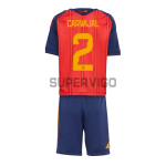 Camiseta Carvajal 2 España Primera Equipación 2026 Rojo/Azul Niño Kit