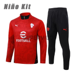 Sudadera De Entrenamiento AC Milan 2025/2026 Niño Kit Rojo/Blanco con Estampado
