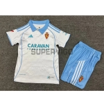 Camiseta Real Zaragoza Primera Equipación 2025/2026 Blanco/Azul Niño Kit con Parche La Liga