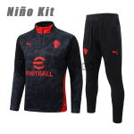 Sudadera De Entrenamiento AC Milan 2025/2026 Niño Kit Negro/Rojo con Estampado