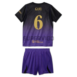 Camiseta GAVI 6 Barcelona Segunda Equipación 2026/2027 Negro/Morado Niño Kit UCL