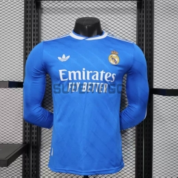Camiseta Real Madrid Tercera Equipación 2025/2026 ML Azul con Parche HP con Parche HP (EDICIÓN JUGADOR)