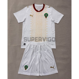 Camiseta Marruecos Segunda Equipación Mundial 2026 Blanco/Oro Niño Kit