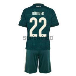 Camiseta RUDIGER 22 Real Madrid Segunda Equipación 2026/2027 Verde Oscuro Niño Kit con Parche HP