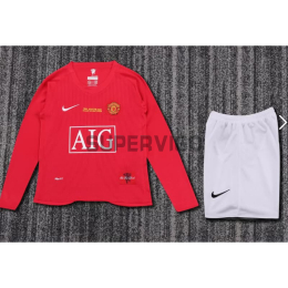 Camiseta Manchester United Primera Equipación Retro 2007/08 ML Rojo Niño Kit