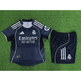 Camiseta Real Madrid Segunda Equipación 2025/2026 Azul Marino Niño Kit con Parche HP (EDICIÓN JUGADOR)