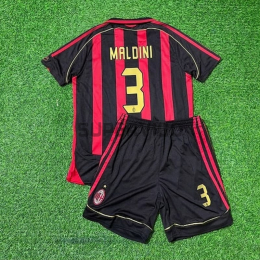 Camiseta MALDINI 3 AC Milan Primera  Equipación Retro 2006/07 Niño Kit Rojo/Negro