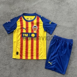 Camiseta Valencia Tercera Equipación 2025/2026 Amarillo/Rojo/Azul Niño Kit con Parche La Liga