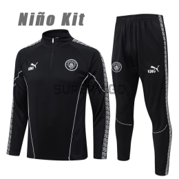 Sudadera De Entrenamiento Manchester City 2025/2026 Niño Kit Negro con Estampado en Manga