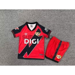 Camiseta Rayo Vallecano Segunda Equipación 2025/2026 Rojo/Negro Niño Kit con Parche La Liga