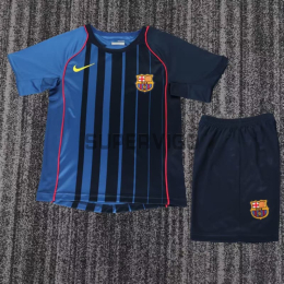 Camiseta Barcelona Segunda Equipación Retro 2004/05 Azul/Azul Marino Niño Kit