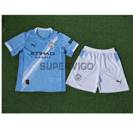 Camiseta Manchester City Primera Equipación 2025/2026 Azul/Blanco Niño Kit (EDICIÓN JUGADOR)