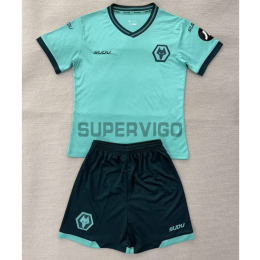 Camiseta Wolverhampton Wanderers Segunda Equipación 2025/2026 Verde Azulado Niño Kit