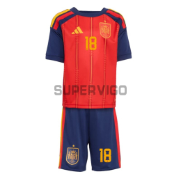 Camiseta Zubimendi 18 España Primera Equipación 2026 Rojo/Azul Niño Kit