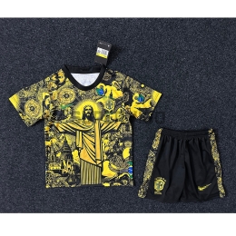 Camiseta Brasil 2024 Especial Edición Negro/Amarillo Niño Kit