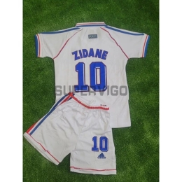 Camiseta ZIDANE 10 Francia Segunda Equipación Retro 1998 Niño Kit