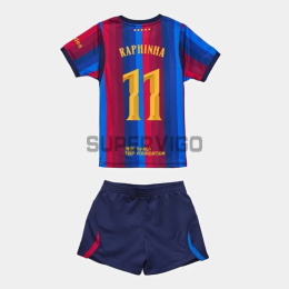 Camiseta RAPHINHA 11 Barcelona Primera Equipación 2026/2027 Rojo/Azul Niño Kit UCL