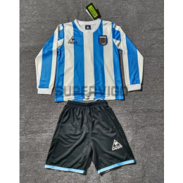 Camiseta Argentina Primera Equipación Retro 1998 ML Blanco/Azul Niño Kit