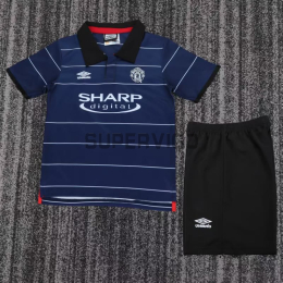 Camiseta Manchester United Segunda Equipación Retro 1999/00 Azul Oscuro Niño Kit