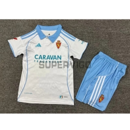 Camiseta Real Zaragoza Primera Equipación 2025/2026 Blanco/Azul Niño Kit con Parche La Liga