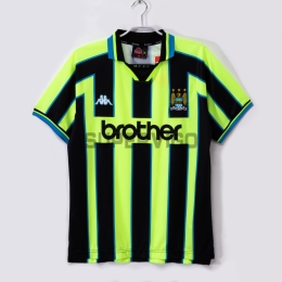 Camiseta Manchester City Segunda Equipación Retro 1998/99 Verde Fluorescente/Negro
