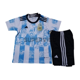 Camiseta Argentina 2022 Campeones del Mundo Niño Kit