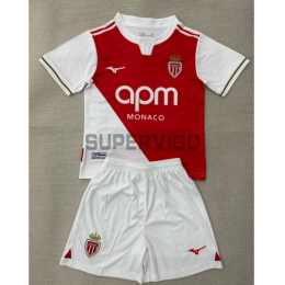 Camiseta Monaco Primera Equipación 2025/2026 Rojo/Blanco Niño Kit