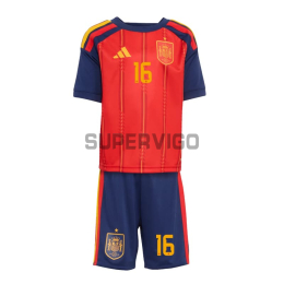 Camiseta Rodrigo 16 España Primera Equipación 2026 Rojo/Azul Niño Kit