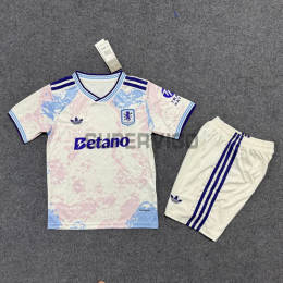 Camiseta Aston Villa Tercera Equipación 2025/2026 Blanco Roto Niño Kit