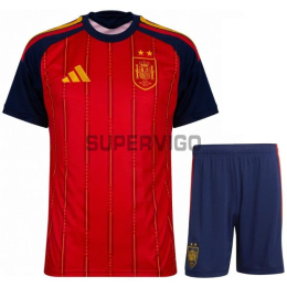 Camiseta España Primera Equipación Mundial 2026 Rojo/Azul Niño Kit 2 Estrellas con FIFA2026